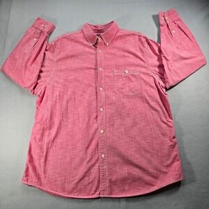 Lands End Mens XL Red Chambray Button Down Shirt Long Sleeve Cotton 411330 GW